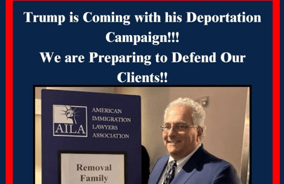 Attorney George Terezakis next to a sign that reads Removal Family